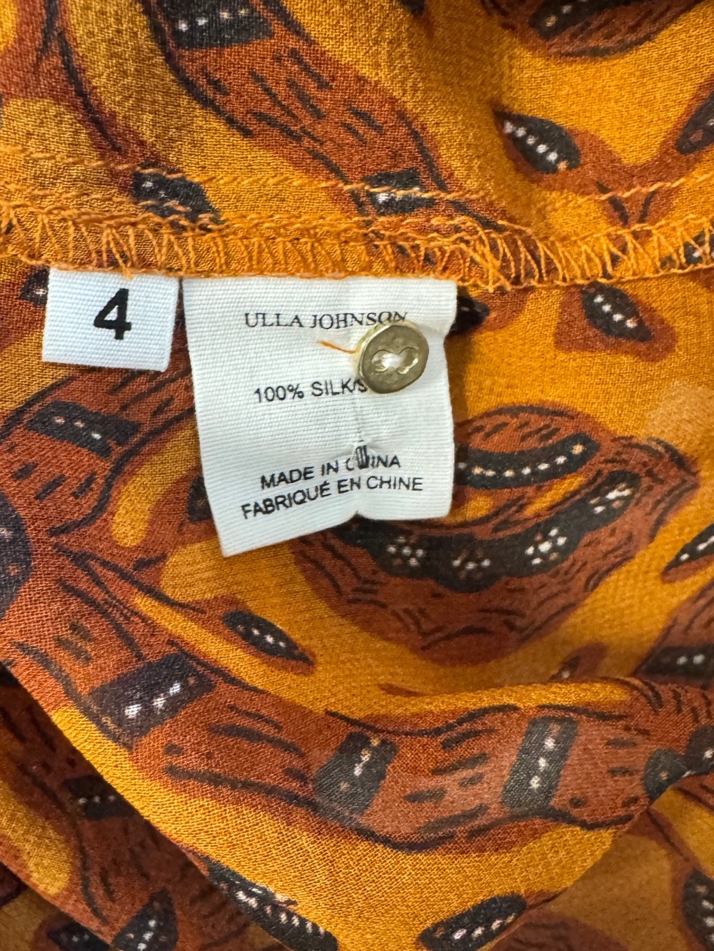 Ulla Johnson Medine Blouse in Ochre Silk Ruffle Orange Printed Size 4 - Picture 5 of 6